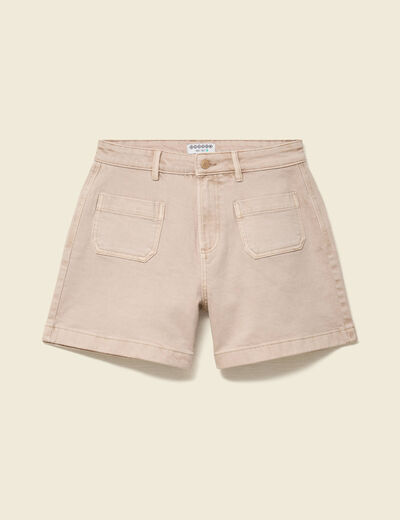 Short en jean taille haute beige femme