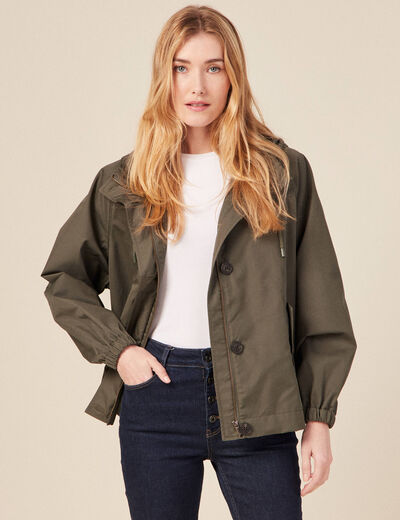 Parka oversize d&eacute;perlante &agrave; capuche vert kaki femme
