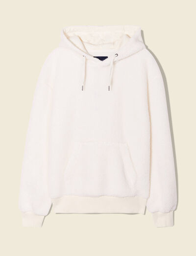 Sweat à capuche sherpa ecru homme