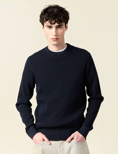 Pull droit manches longues bleu marine homme