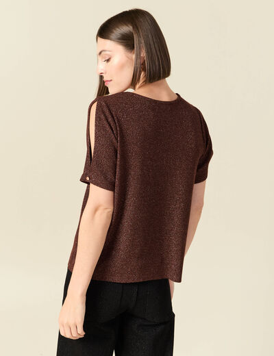 T-shirt manches courtes brillant marron femme