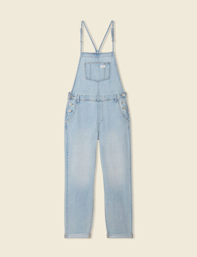 Salopette droite en jean denim used femme