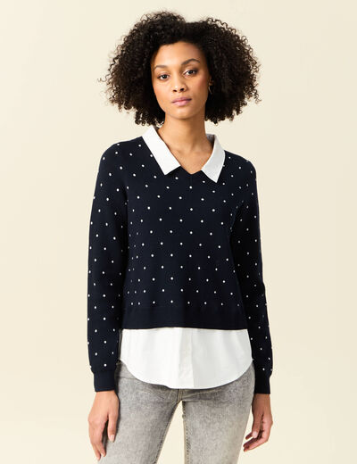 Pull manches longues 2-en1 bleu marine femme