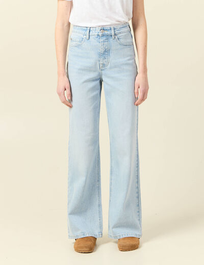 Jeans large taille haute denim bleach femme