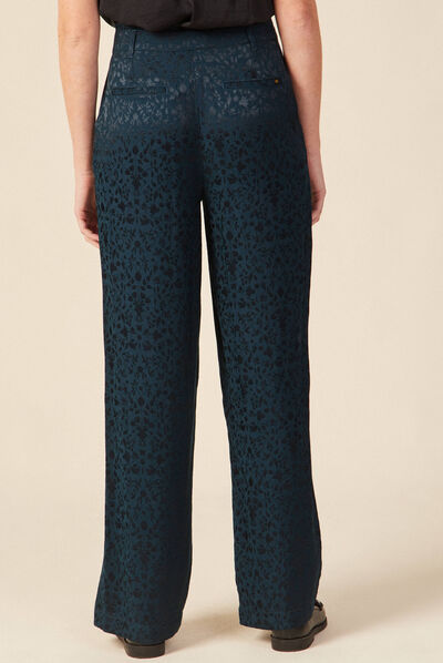 Pantalon large satin bleu canard femme