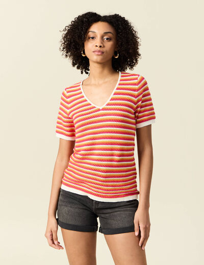 Pull manches courtes marron cognac femme