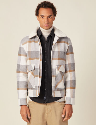 Blouson droit court &agrave; manches longues ecru homme