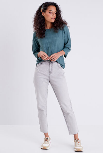 Jeans mom taille haute denim snow gris femme