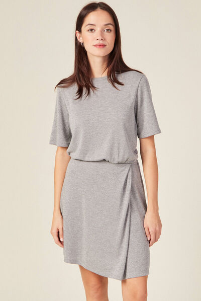 Robe moulante fils métallisés gris argent femme