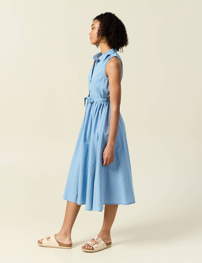 Robe longue trapèze jean denim bleach femme