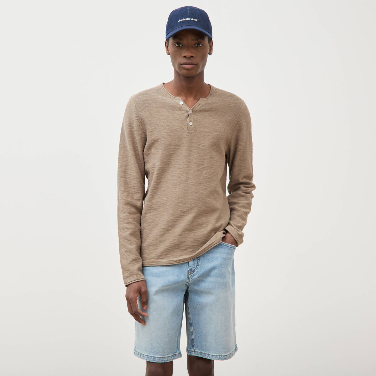 Pull manches longues taupe homme