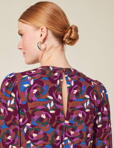 Blouse manches longues col rond marron femme