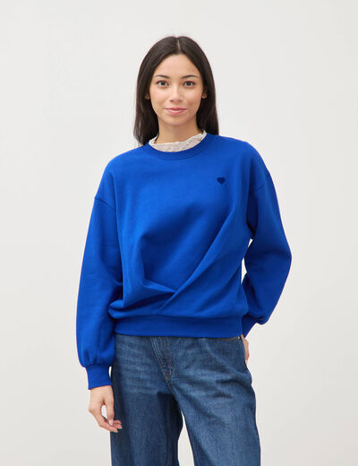 Sweat droit col rond manches longues bleu electrique femme