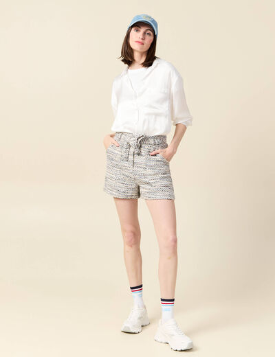 Short ajusté taille haute creme femme