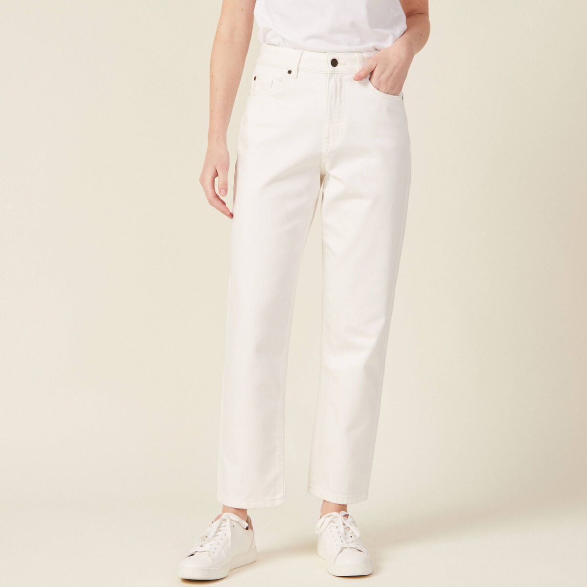Jeans straight 5 poches denim blanc femme