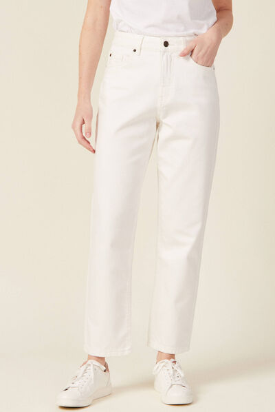 Jeans straight 5 poches denim blanc femme
