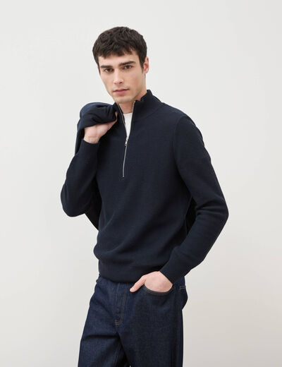 Pull col camionneur bleu marine homme