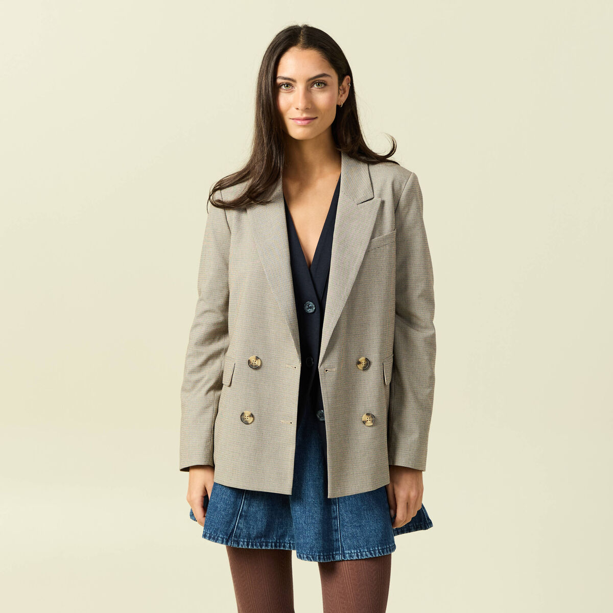 Blazer manches longues col tailleur beige femme