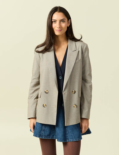 Blazer manches longues col tailleur beige femme