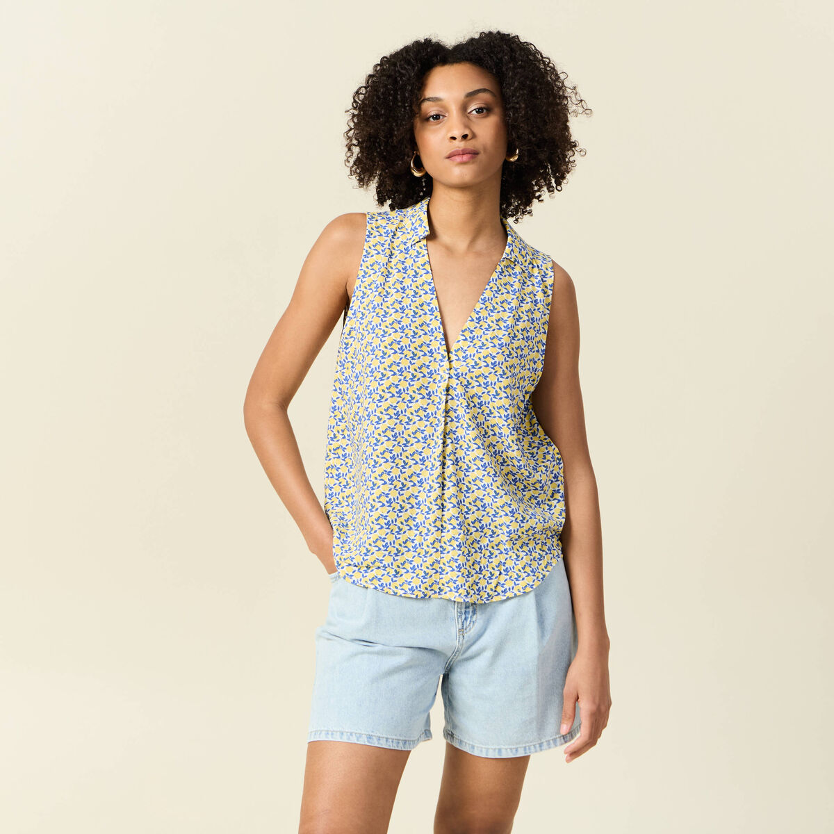 Blouse sans manches bleu femme