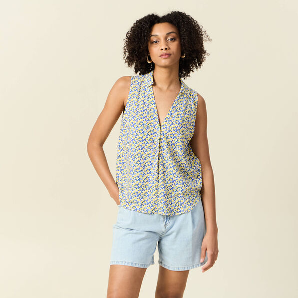 Blouse sans manches bleu femme