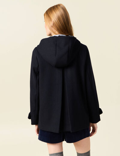 Caban oversize court à capuche bleu foncé femme