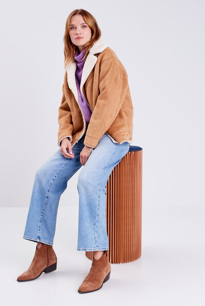 Manteau droit boutonné marron femme