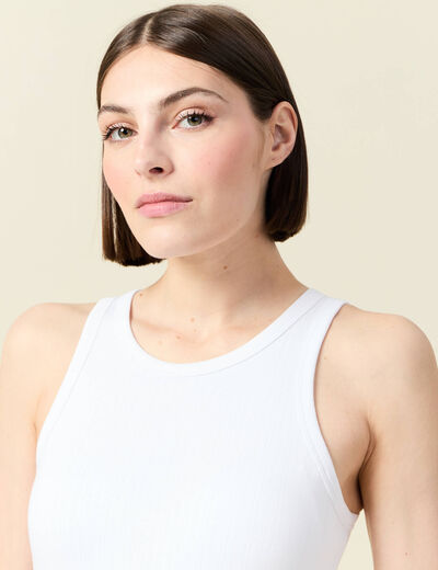 Débardeur cintré court col rond blanc femme