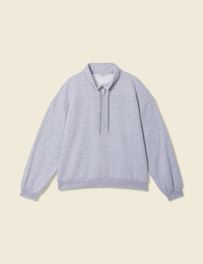 Sweat col camionneur boutonné gris femme