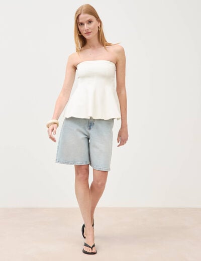 Top bustier &agrave; volants doubl&eacute; ecru femme