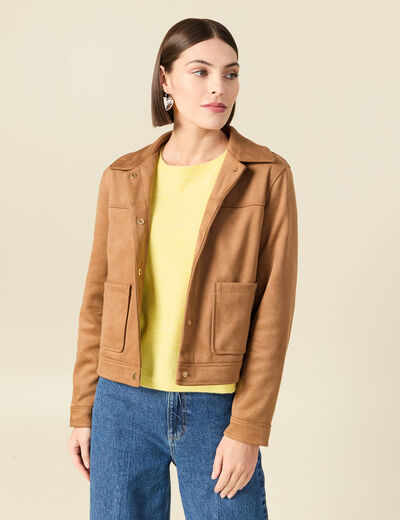 Blouson manches longues col classique marron femme