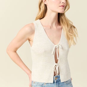 debardeur tricot noue creme femme Débardeur tricot noué creme femme