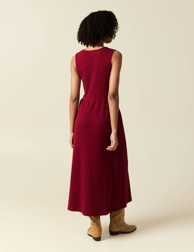 Robe longue droite boutons rouge femme