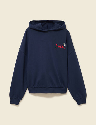 Sweat oversize &agrave; capuche en coton bleu marine femme