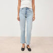 Jeans straight 7/8&egrave;me taille haute denim bleach femme