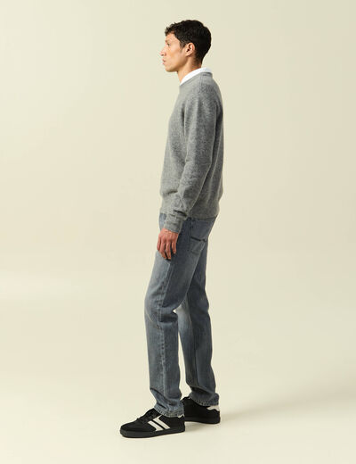 Pull manches longues col rond gris homme