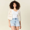 Gilet manches 3/4 ajouré ecru femme