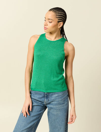 D&eacute;bardeur sans manches col rond vert femme