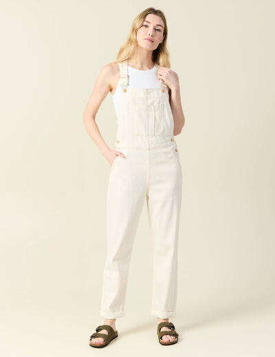 Salopette droite en jean denim blanc femme