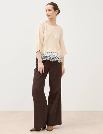 Pull col bateau manches courtes ivoire femme
