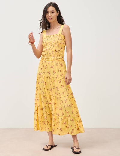 Jupe longue &eacute;vas&eacute;e fluide jaune femme