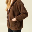 Gilet droit mi-long effet polaire marron fonc&eacute; femme