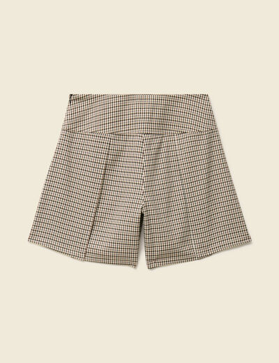 Short pliss&eacute; taille haute fluide marron femme