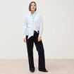 Pantalon flare taille haute en velours bleu fonc&eacute; femme