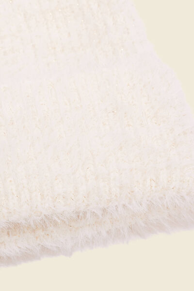 Bonnet tricoté fils métallisés ecru femme