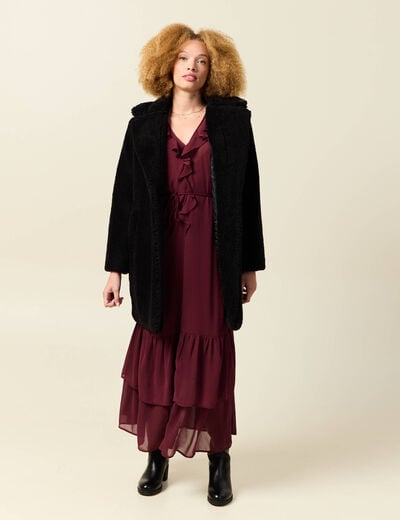 Robe manches 3/4 doubl&eacute;e bordeaux femme