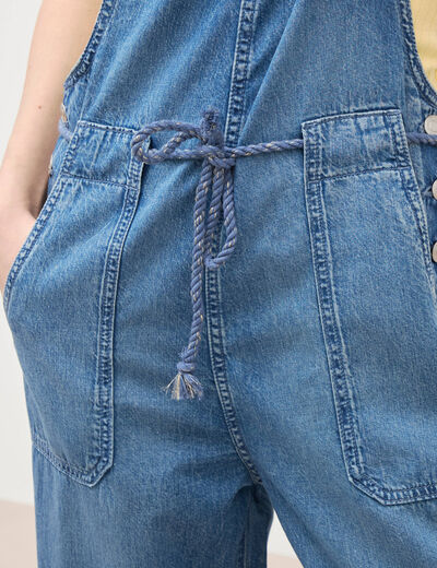 Salopette loose en jeans denim bleach femme