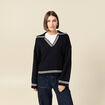 Pull col polo manches longues bleu marine femme