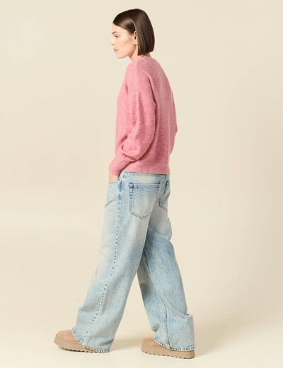 Pull col rond manches longues mauve femme