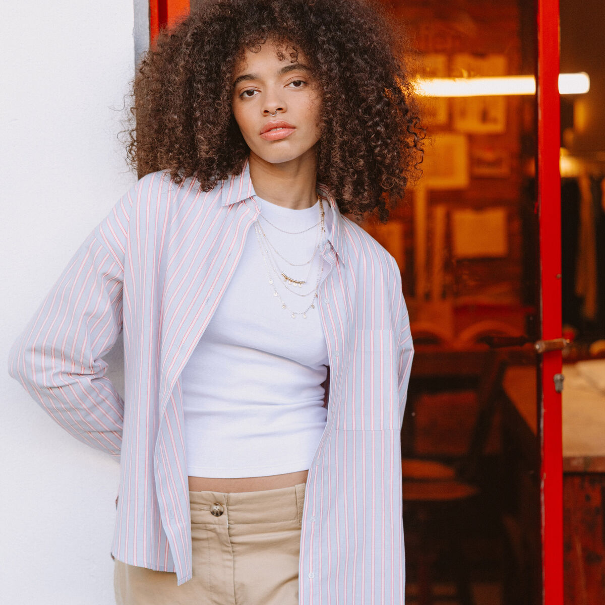 Chemise oversize en coton bleu ciel femme